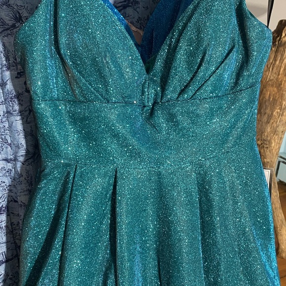 PARTY DRESS by B DARLIN NWT 7/8 SHIMMERING AQUAMARINE LINED W CRINOLINE - Picture 6 of 16